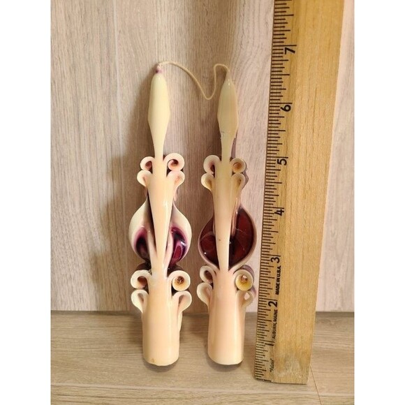 Decorative Ribbon Taper Candles 6.5" Carved Swirl Design, Gift or Display Pair - Picture 3 of 3